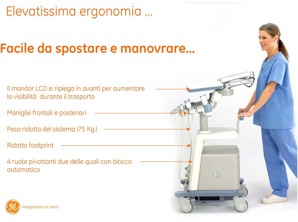 Maniglie frontali e posteriori Peso ridotto del sistema (75 Kg.