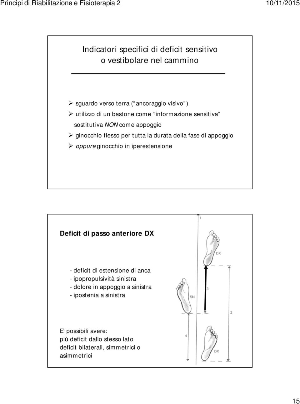 oppure ginocchio in iperestensione Deficit di passo anteriore DX - deficit di estensione di anca - ipopropulsività sinistra -