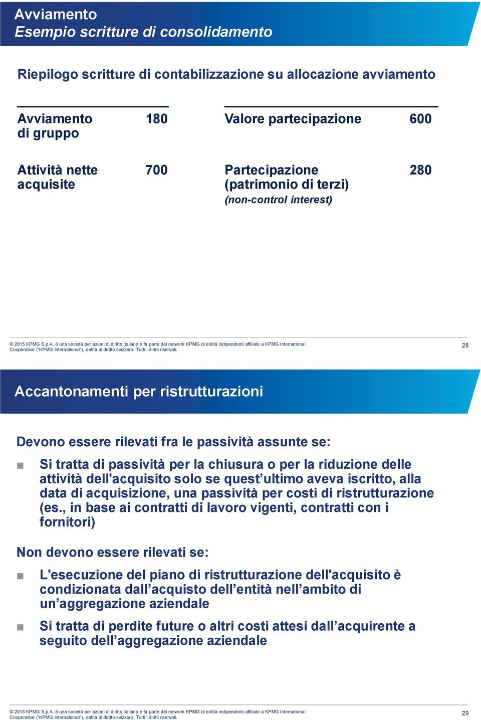 riduzione delle attività dell'acquisito solo se quest ultimo aveva iscritto, alla data di acquisizione, una passività per costi di ristrutturazione (es.