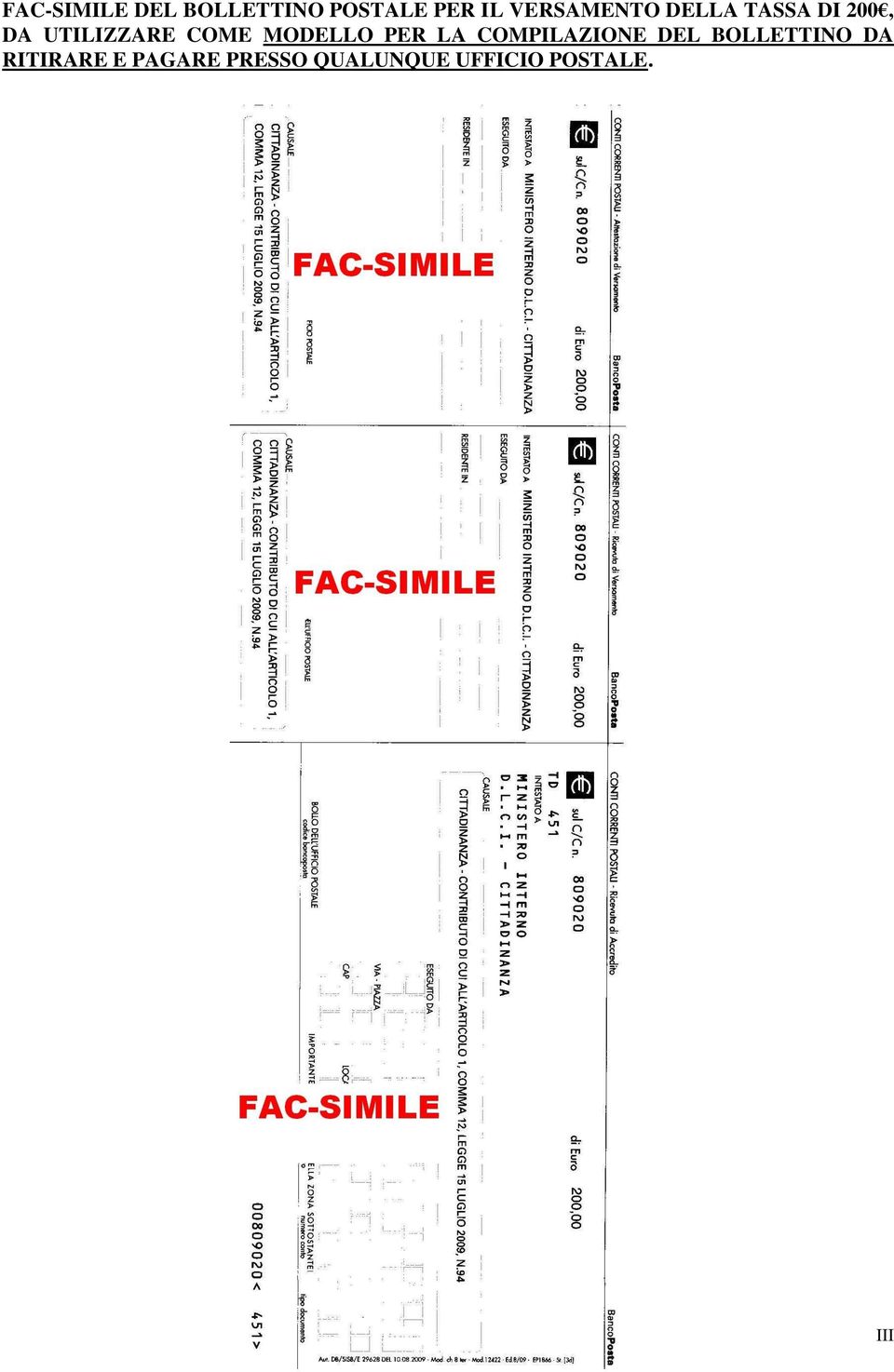 COME MODELLO PER LA COMPILAZIONE DEL BOLLETTINO