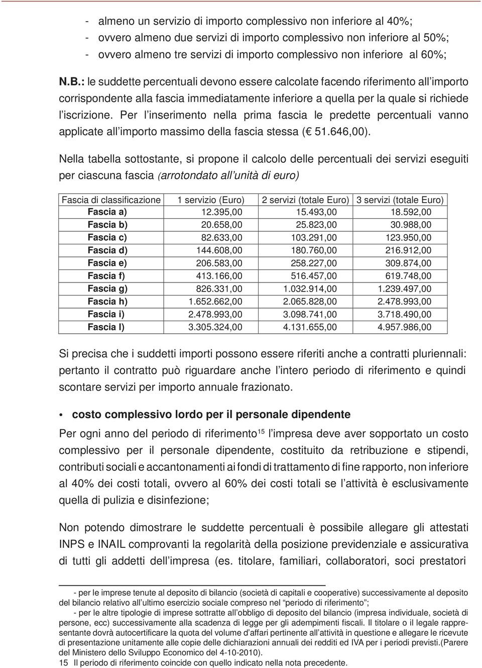 : le suddette percentuali devono essere calcolate facendo riferimento all importo corrispondente alla fascia immediatamente inferiore a quella per la quale si richiede l iscrizione.