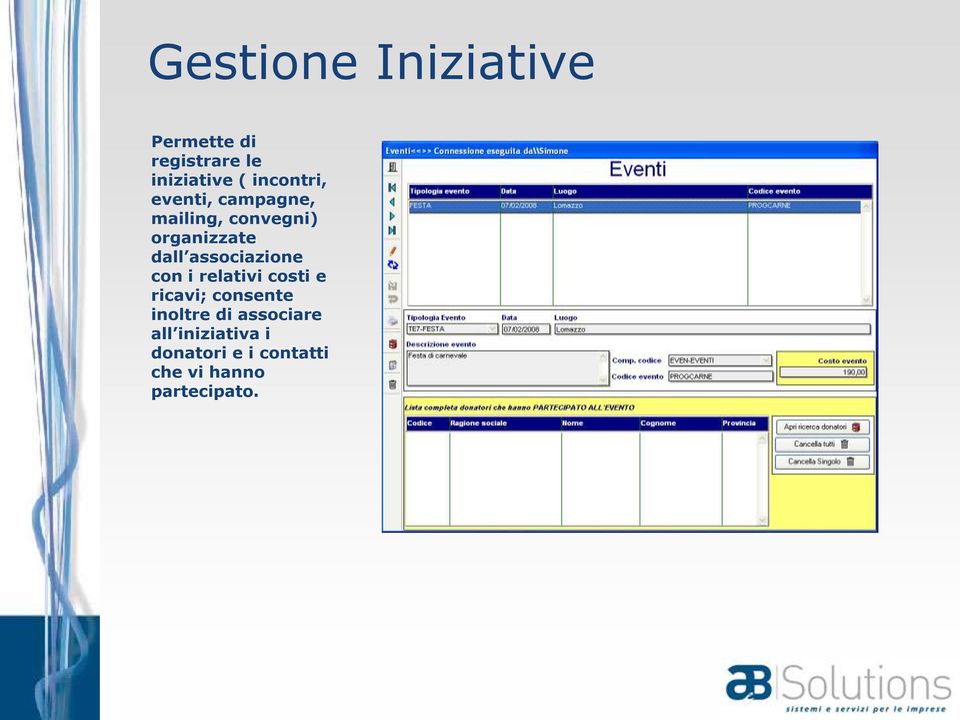 associazione con i relativi costi e ricavi; consente inoltre di