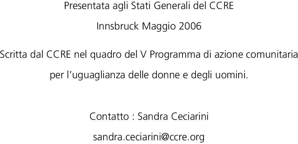 azione comunitaria per l uguaglianza delle donne e degli