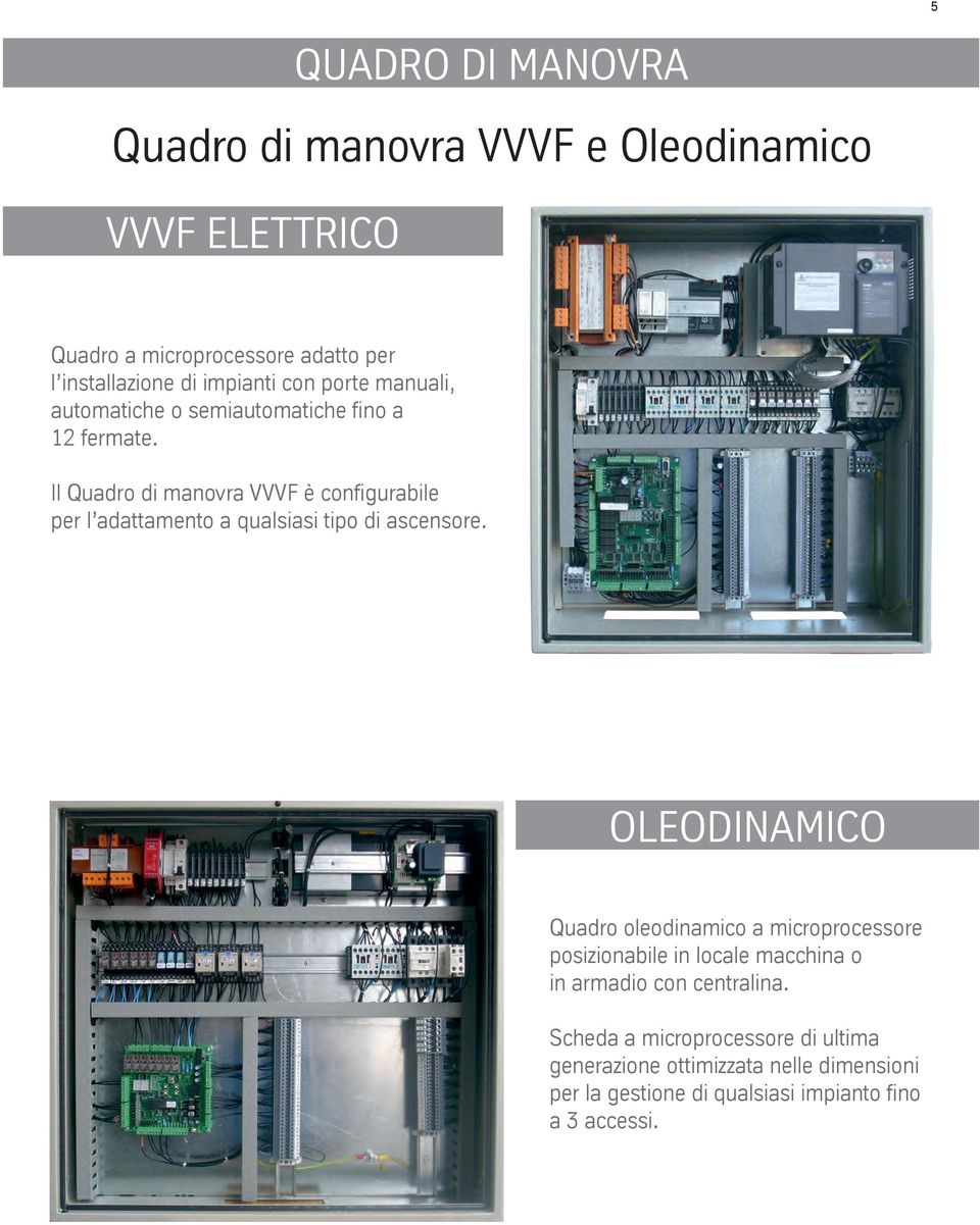 Il Quadro di manovra VVVF è configurabile per l adattamento a qualsiasi tipo di ascensore.