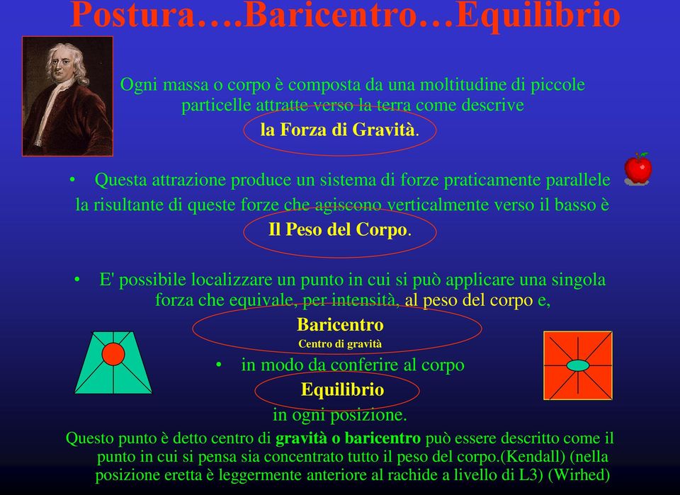 E' possibile localizzare un punto in cui si può applicare una singola forza che equivale, per intensità, al peso del corpo e, Baricentro Centro di gravità in modo da conferire al corpo