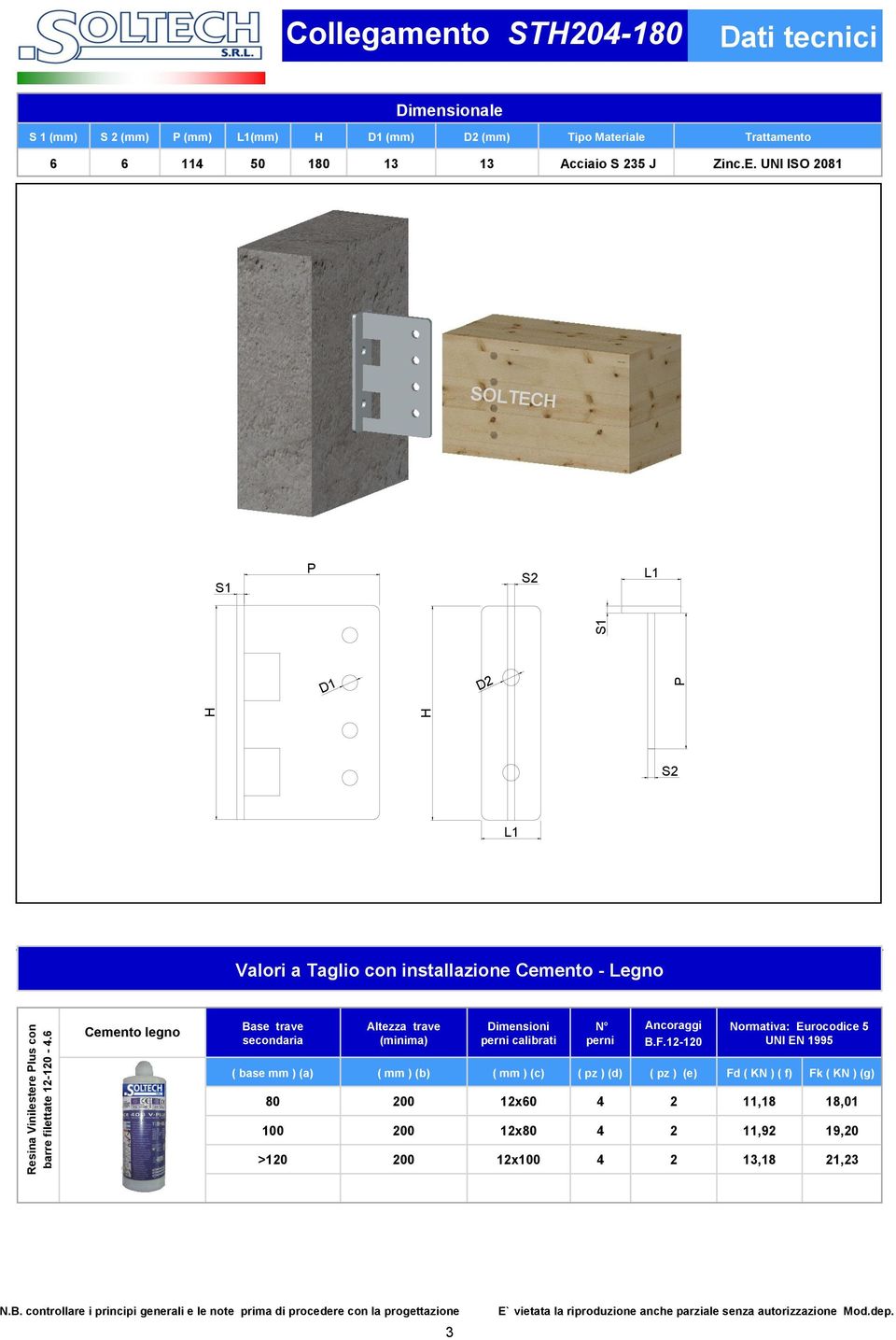 UNI ISO 2081 D1 D2 Cemento legno Base trave secondaria Altezza trave (minima) Dimensioni perni calibrati N perni Ancoraggi B.