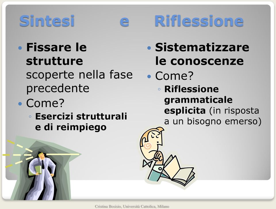 Esercizi strutturali e di reimpiego Sistematizzare le