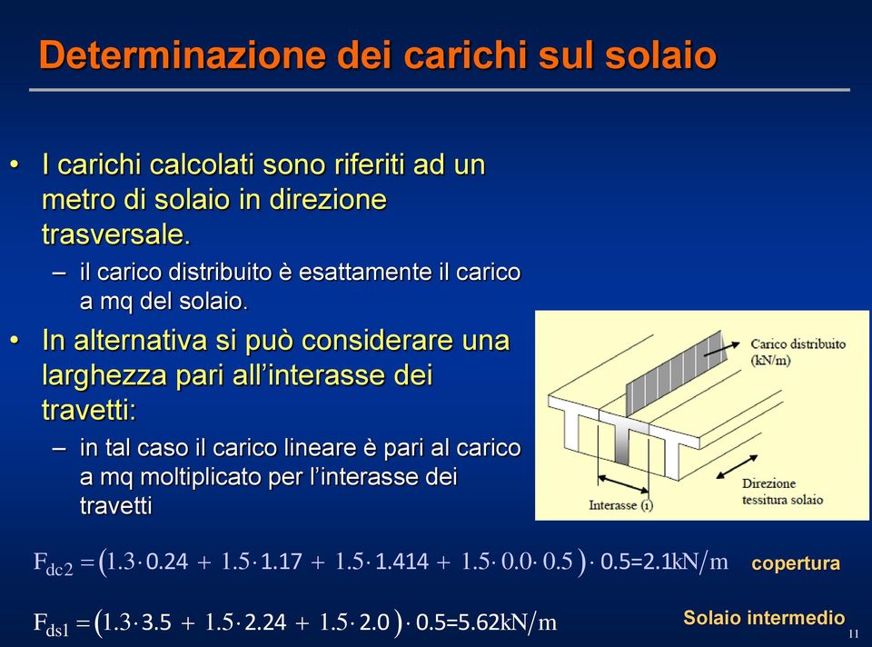 In alternativa si può considerare una larghezza pari all interasse dei travetti: Fdc in tal caso il carico lineare è pari