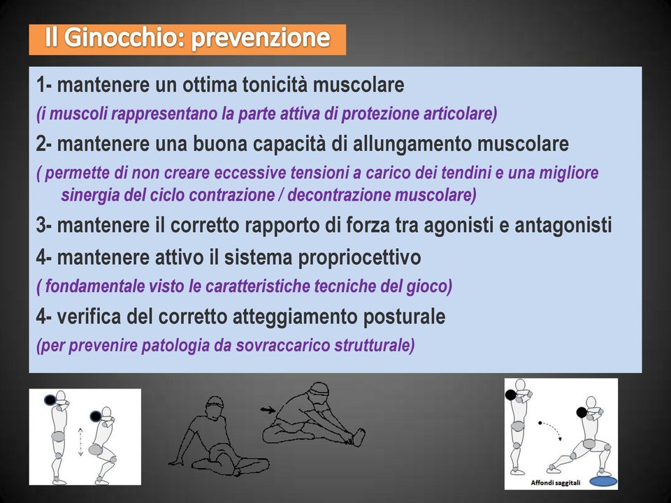 decontrazione muscolare) 3- mantenere il corretto rapporto di forza tra agonisti e antagonisti 4- mantenere attivo il sistema propriocettivo (