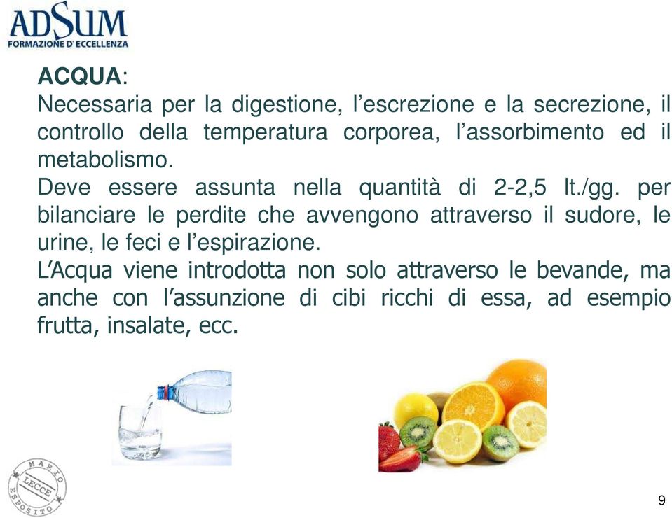 per bilanciare le perdite che avvengono attraverso il sudore, le urine, le feci e l espirazione.