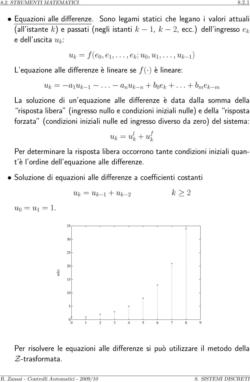 .. + b m e k m La sluzine di un equazine alle differenze è data dalla smma della rispsta libera (ingress null e cndizini iniziali nulle) e della rispsta frzata (cndizini iniziali nulle ed ingress