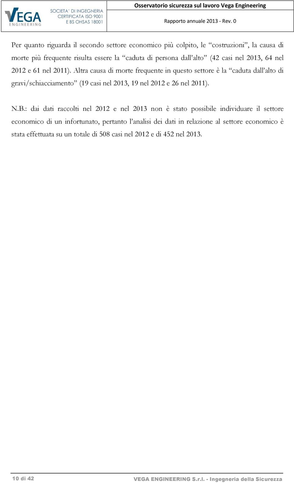 Altra causa di morte frequente in questo settore è la caduta dall alto di gravi/schiacciamento (19 casi nel 2013, 19 nel 2012 e 26 nel 2011). N.B.