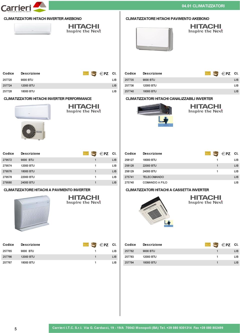 BTU 279578 200 BTU 27574 TELECOMANDO 279580 24000 BTU 275740 COMANDO A FILO CLIMATIZZATORE HITACHI A PAVIMENTO INVERTER 775 9000 BTU 77 777 5 CLIMATIZZATORI HITACHI A