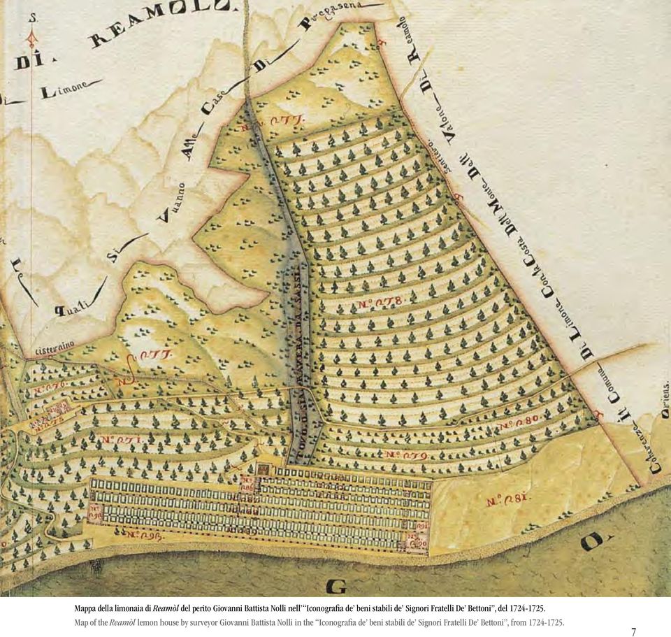 Una massiccia muraglia la chiudeva da tre parti, garantendone l esposizione verso est-sud est; in posizione centrale, o ad una delle estremità, si trovava il casello (cas.