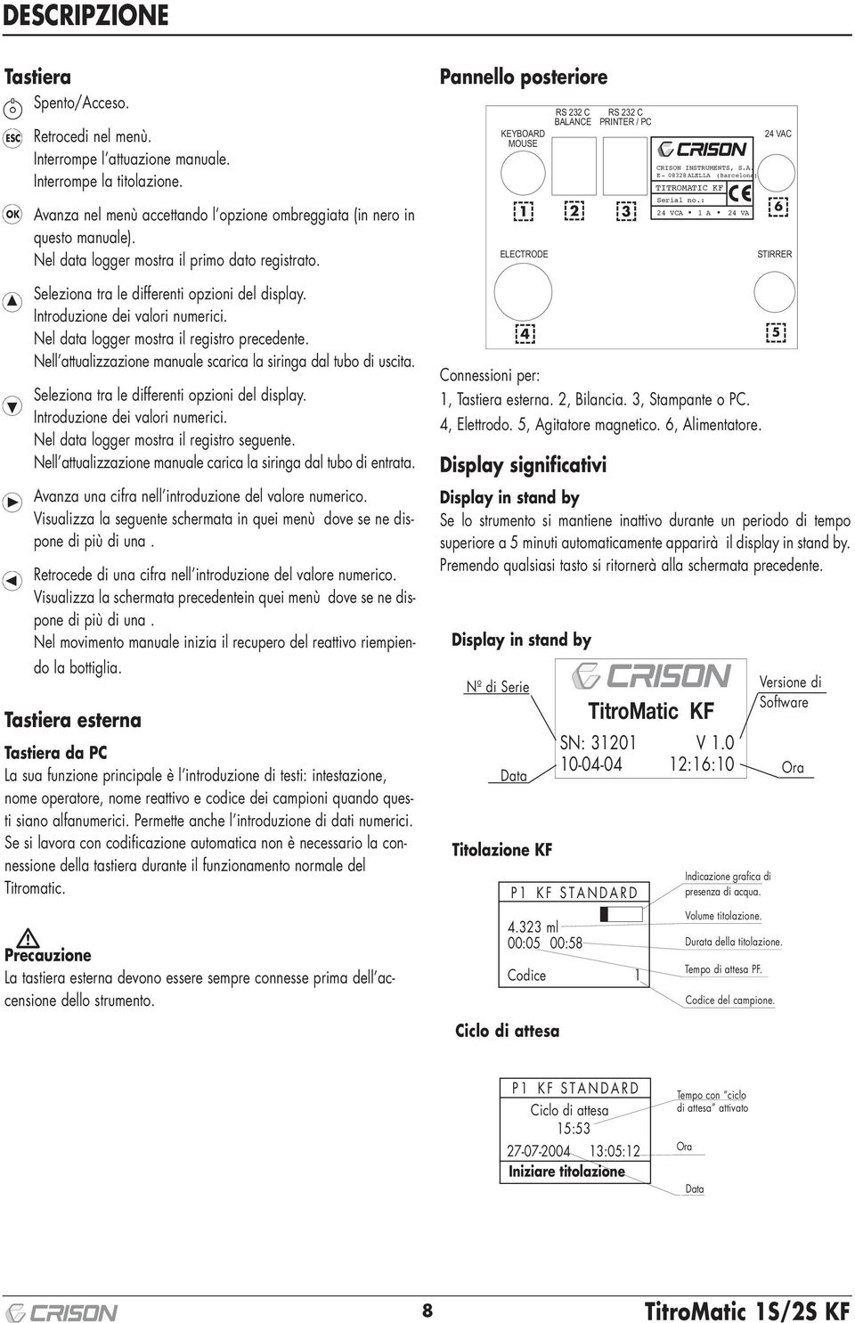 Nell attualizzazione manuale scarica la siringa dal tubo di uscita. Seleziona tra le differenti opzioni del display. Introduzione dei valori numerici. Nel data logger mostra il registro seguente.