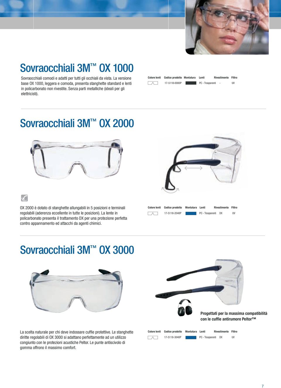 17-5118-0000P - Sovraocchiali 3M O 2000 Comfort O 2000 è dotato di stanghette allungabili in 5 posizioni e terminali regolabili (aderenza eccellente in tutte le posizioni).