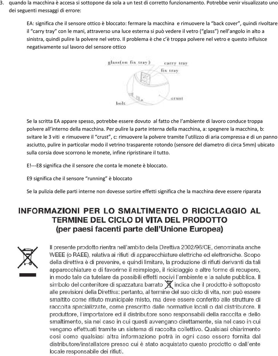 mani, attraverso una luce esterna si può vedere il vetro ( glass ) nell angolo in alto a sinistra, quindi pulire la polvere nel vetro.