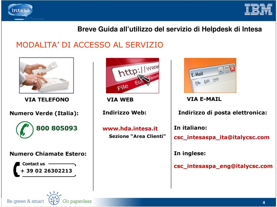 intesa.it Sezione Area Clienti In italiano: csc_intesaspa_ita@italycsc.