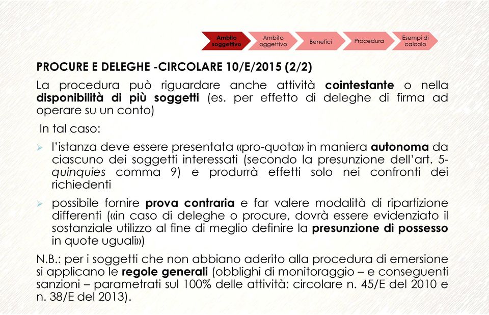 art. 5- quinquies comma 9) e produrrà effetti solo nei confronti dei richiedenti possibile fornire prova contraria e far valere modalità di ripartizione differenti («in caso di deleghe o procure,