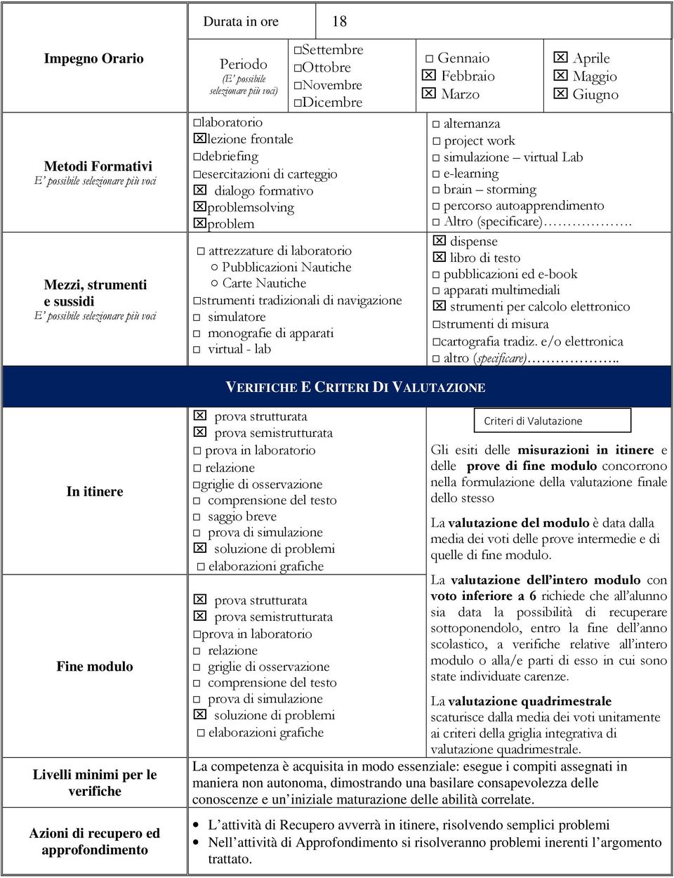 apparati virtual - lab Gennaio Febbraio Marzo Aprile Maggio Giugno alternanza project work simulazione virtual Lab e-learning brain storming percorso autoapprendimento Altro (specificare).