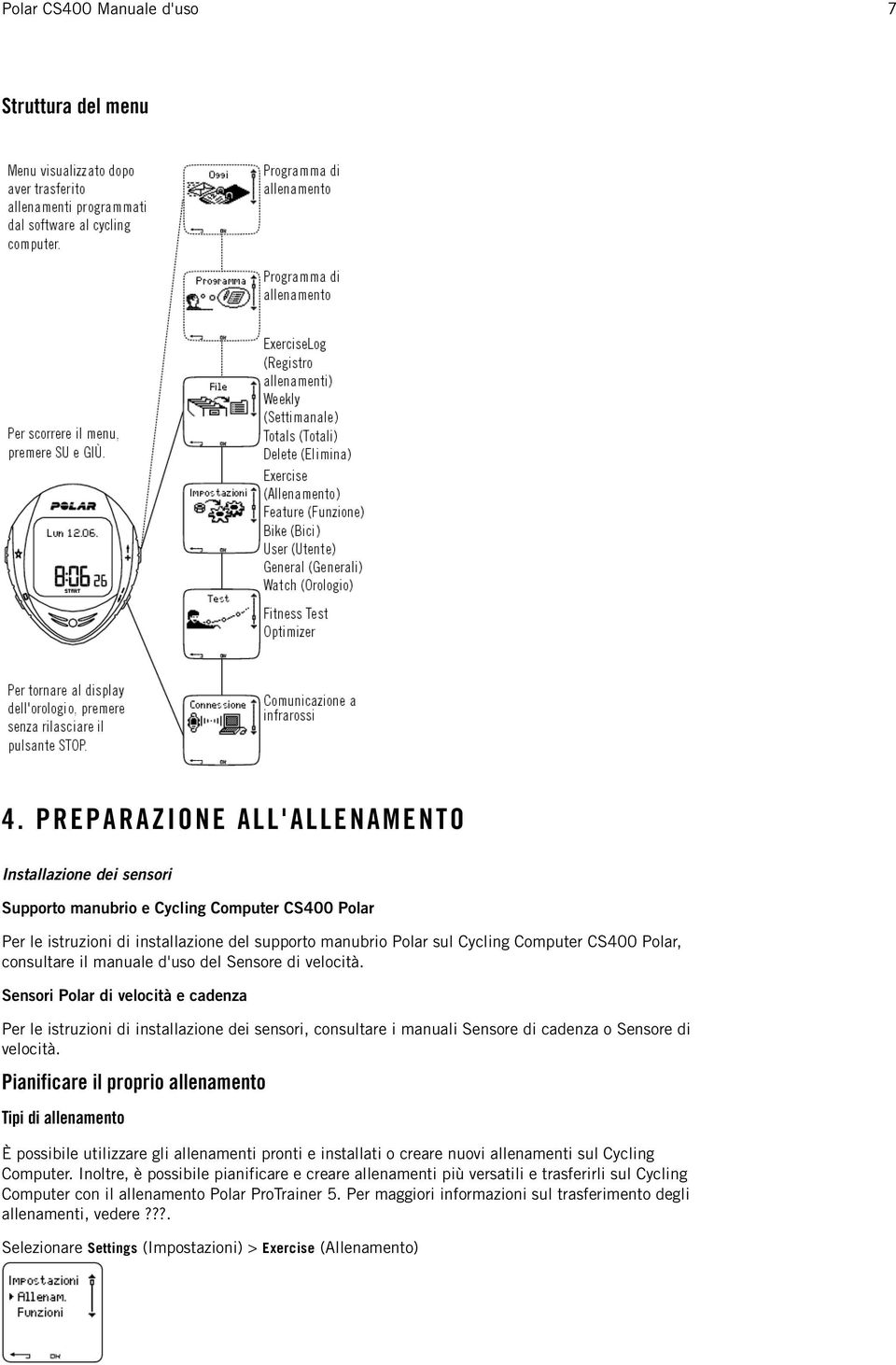 CS400 Polar, consultare il manuale d'uso del Sensore di velocità.