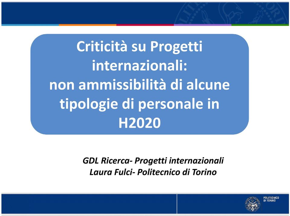 personale in H2020 GDL Ricerca Progetti