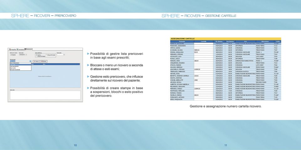 prericovero, che influisce direttamente sul ricovero del paziente; Possibilità di creare stampe in