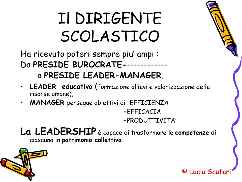 LEADER educativo (formazione allievi e valorizzazione delle risorse umane), MANAGER