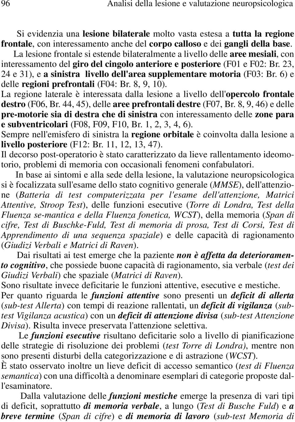 23, 24 e 3), e a sinistra livello dell'area supplementare motoria (3: Br. 6) e delle regioni prefrontali (4: Br. 8, 9, ).