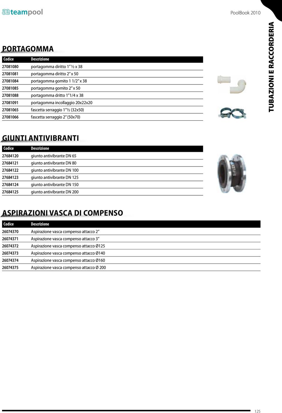 antivibrante DN 80 27684122 giunto antivibrante DN 100 27684123 giunto antivibrante DN 125 27684124 giunto antivibrante DN 150 27684125 giunto antivibrante DN 200 ASPIRAZIONI VASCA DI COMPENSO