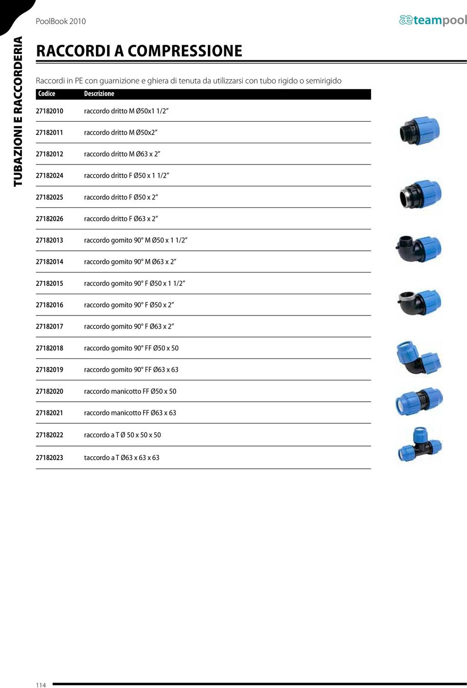 27182014 raccordo gomito 90 M Ø63 x 2 27182015 raccordo gomito 90 F Ø50 x 1 1/2 27182016 raccordo gomito 90 F Ø50 x 2 27182017 raccordo gomito 90 F Ø63 x 2 27182018 raccordo gomito 90 FF Ø50