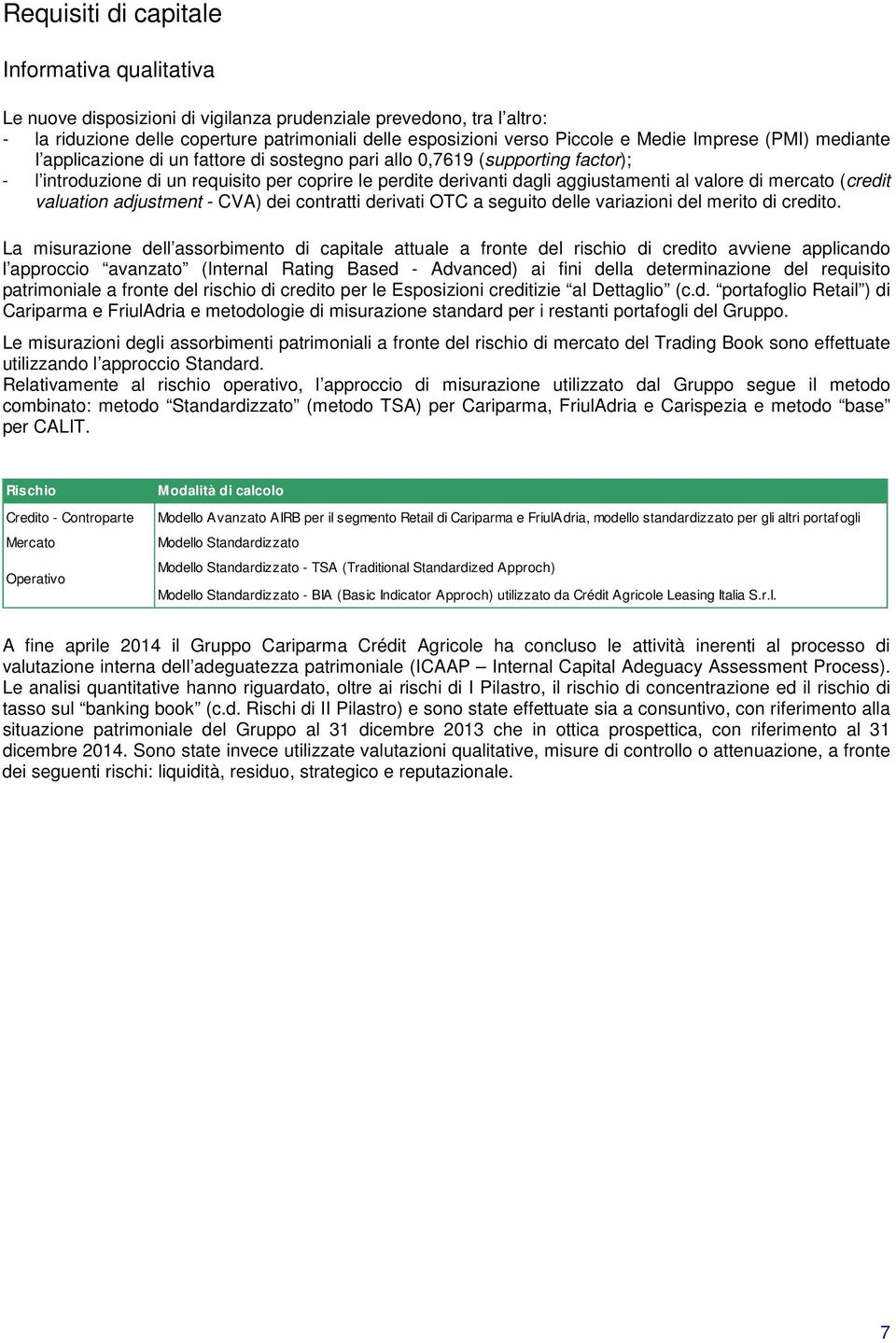 mercato (credit valuation adjustment CVA) dei contratti derivati OTC a seguito delle variazioni del merito di credito.