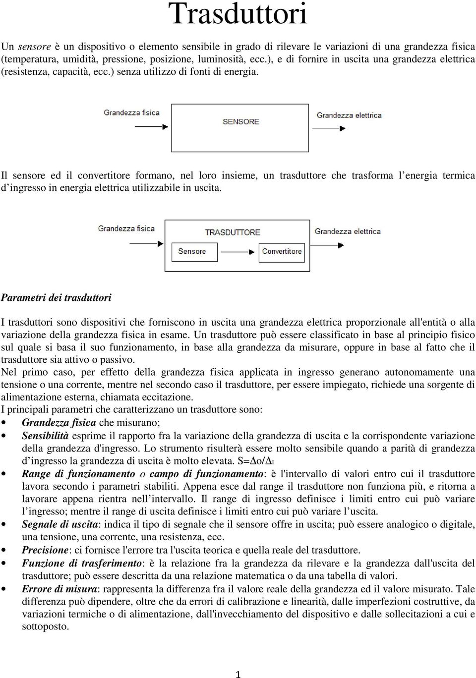 Il sensore ed il convertitore formano, nel loro insieme, un trasduttore che trasforma l energia termica d ingresso in energia elettrica utilizzabile in uscita.