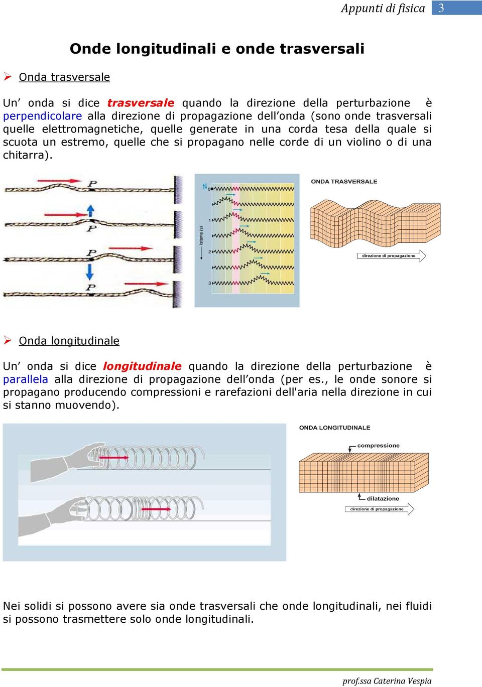 Onda longitudinale Un onda si dice longitudinale quando la direzione della perturbazione è parallela alla direzione di propagazione dell onda (per es.