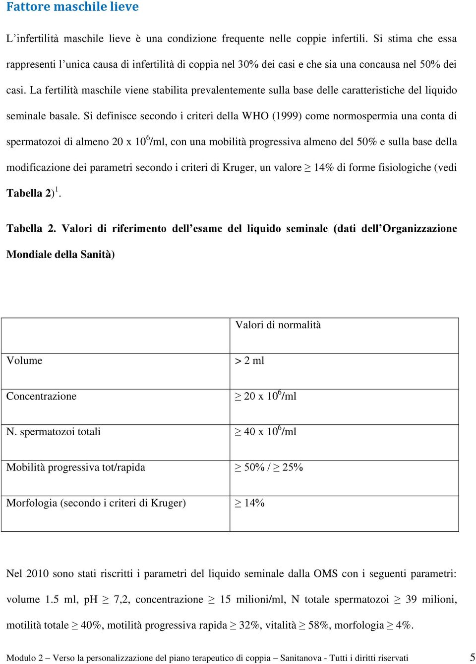 La fertilità maschile viene stabilita prevalentemente sulla base delle caratteristiche del liquido seminale basale.