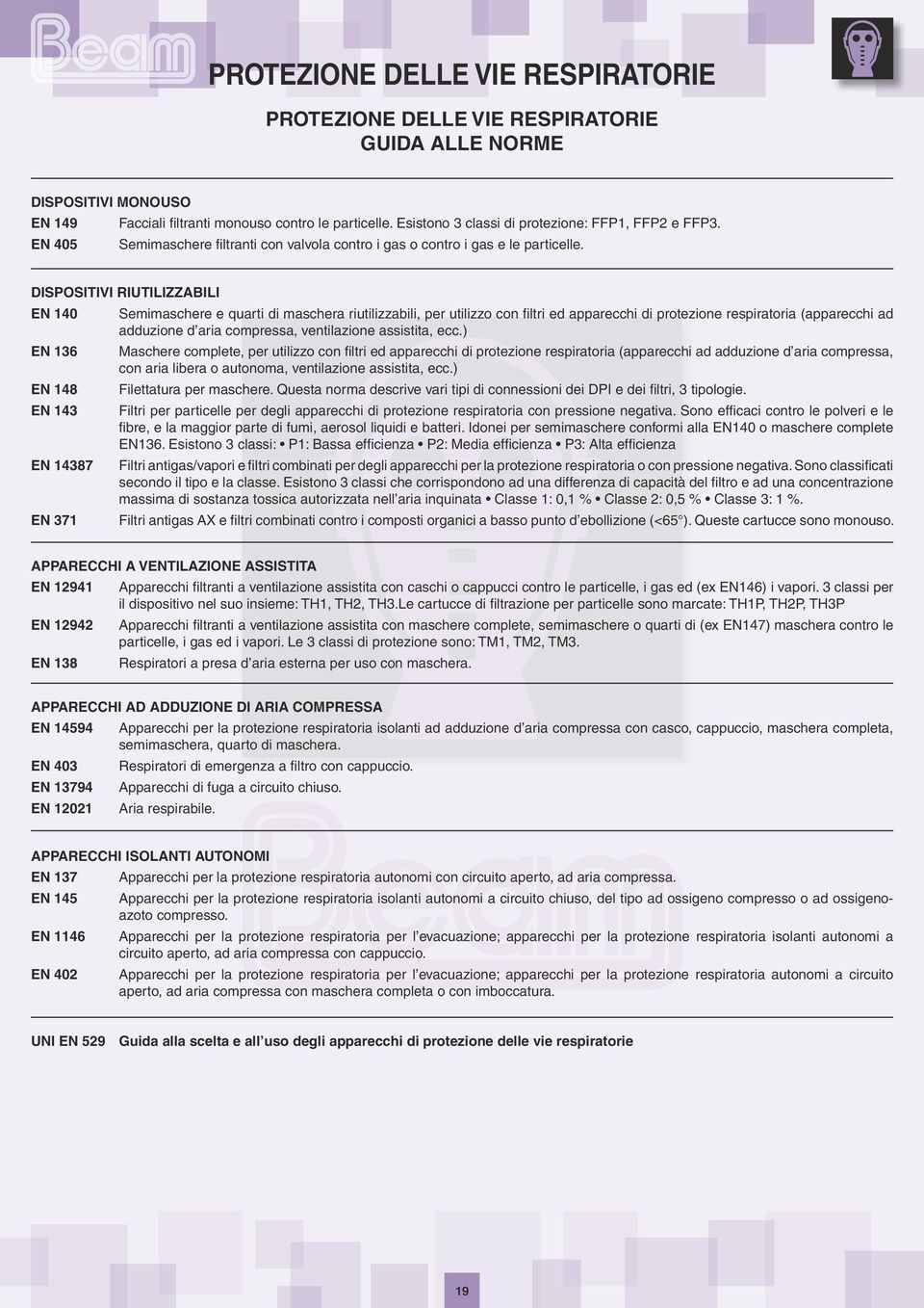 DISPOSITIVI RIUTILIZZABILI EN 140 Semimaschere e quarti di maschera riutilizzabili, per utilizzo con filtri ed apparecchi di protezione respiratoria (apparecchi ad adduzione d aria compressa,