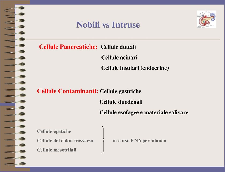 Cellule duodenali Cellule esofagee e materiale salivare Cellule