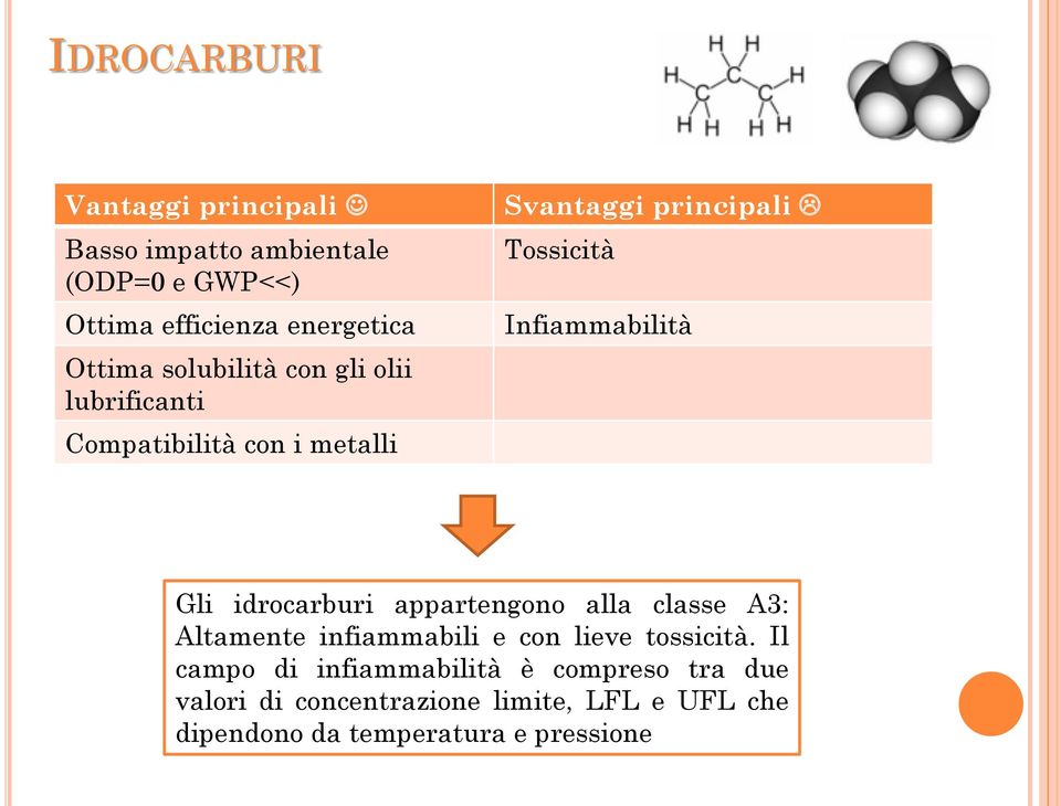 Infiammabilità Gli idrocarburi appartengono alla classe A3: Altamente infiammabili e con lieve tossicità.