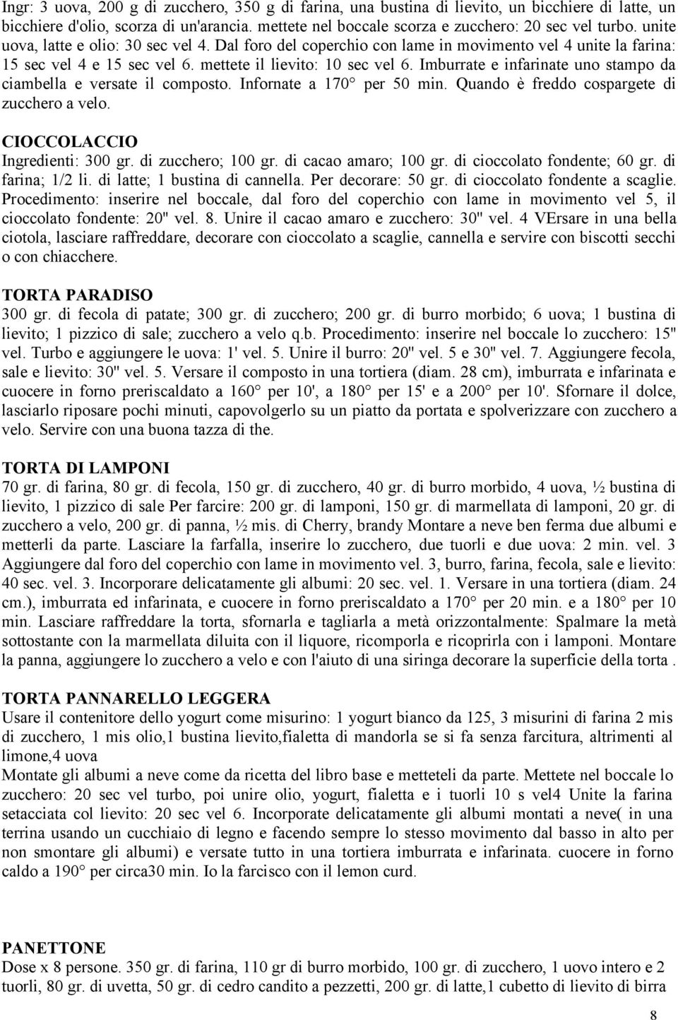 Imburrate e infarinate uno stampo da ciambella e versate il composto. Infornate a 170 per 50 min. Quando è freddo cospargete di zucchero a velo. CIOCCOLACCIO Ingredienti: 300 gr. di zucchero; 100 gr.