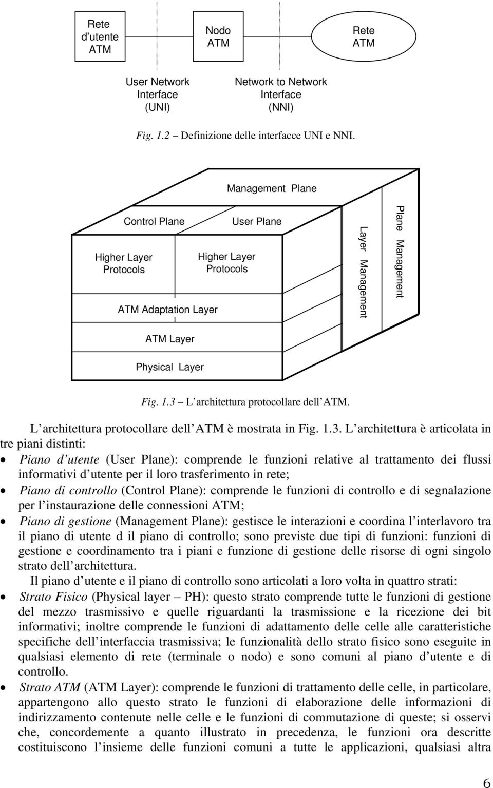 3 L architettura protocollare dell ATM. L architettura protocollare dell ATM è mostrata in Fig. 1.3. L architettura è articolata in tre piani distinti: Piano d utente (User Plane): comprende le