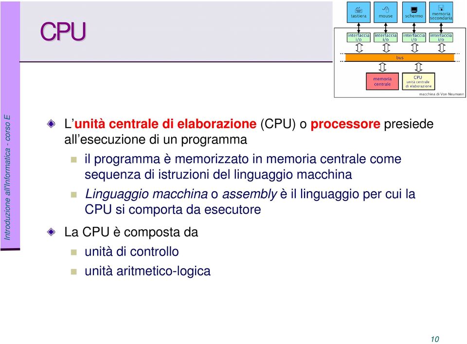 del linguaggio macchina Linguaggio macchina o assembly è il linguaggio per cui la CPU