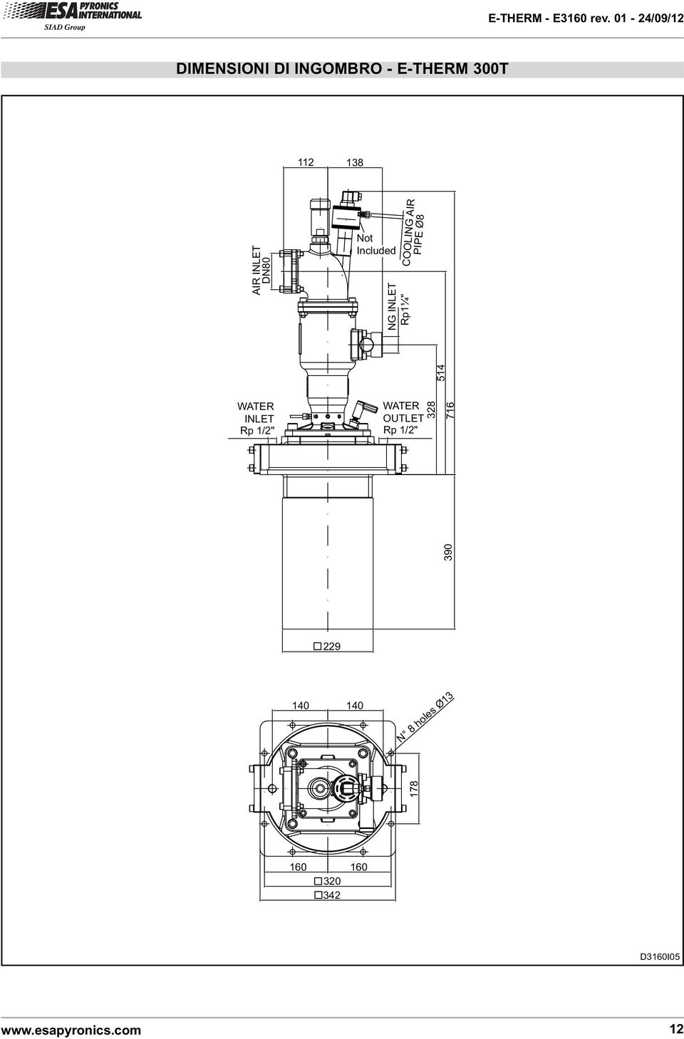 INLET Rp 1/2" WATER OUTLET Rp 1/2" 328 o229 140 140 N 8 holes