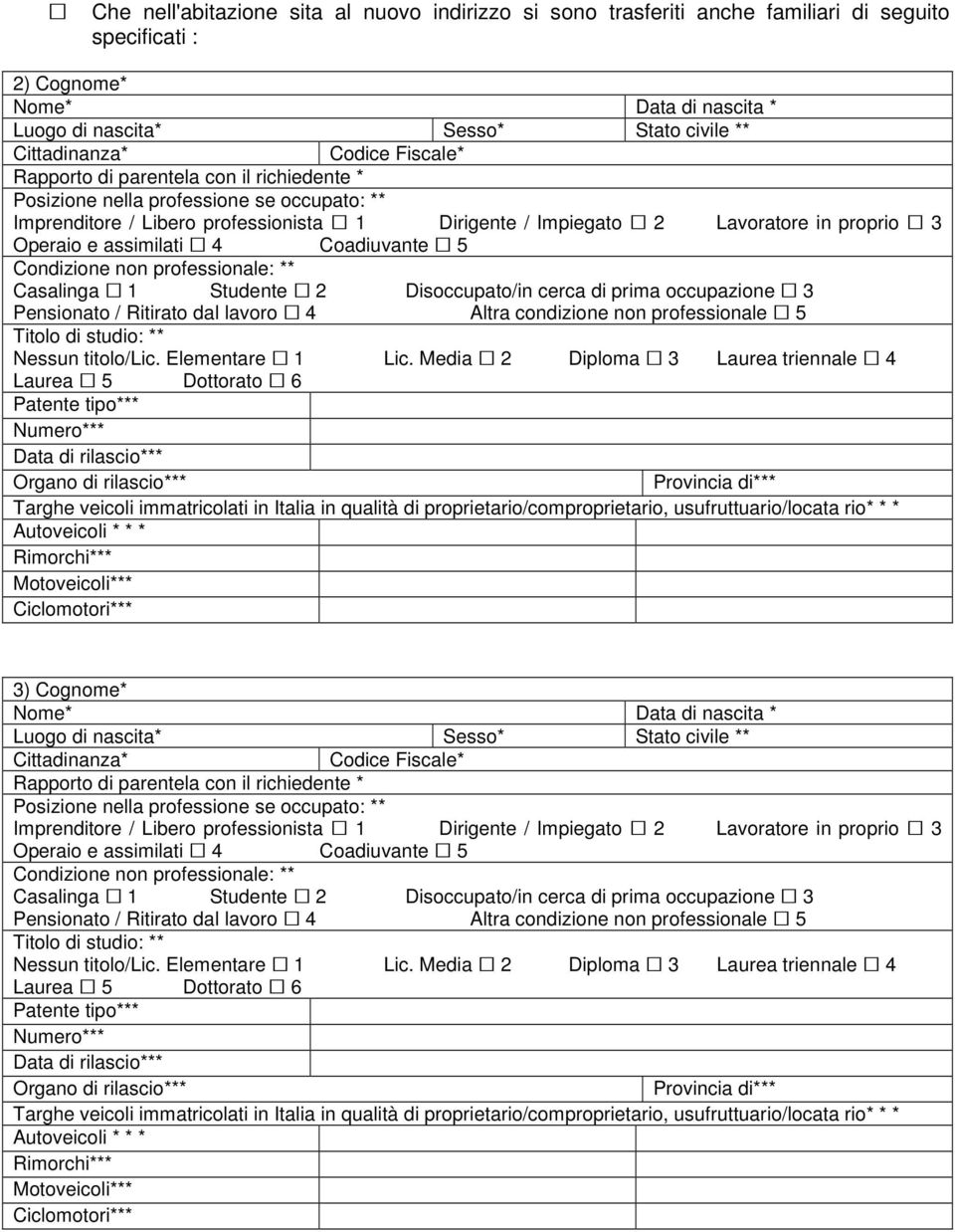 2) Cognome* Rapporto di parentela con il richiedente