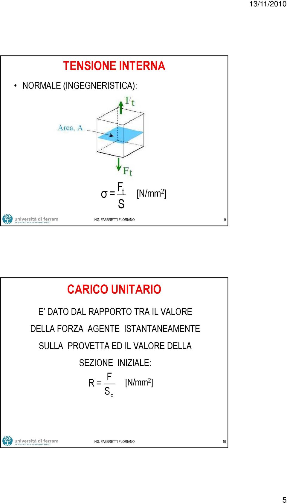 VALORE DELLA FORZA AGENTE ISTANTANEAMENTE SULLA PROVETTA