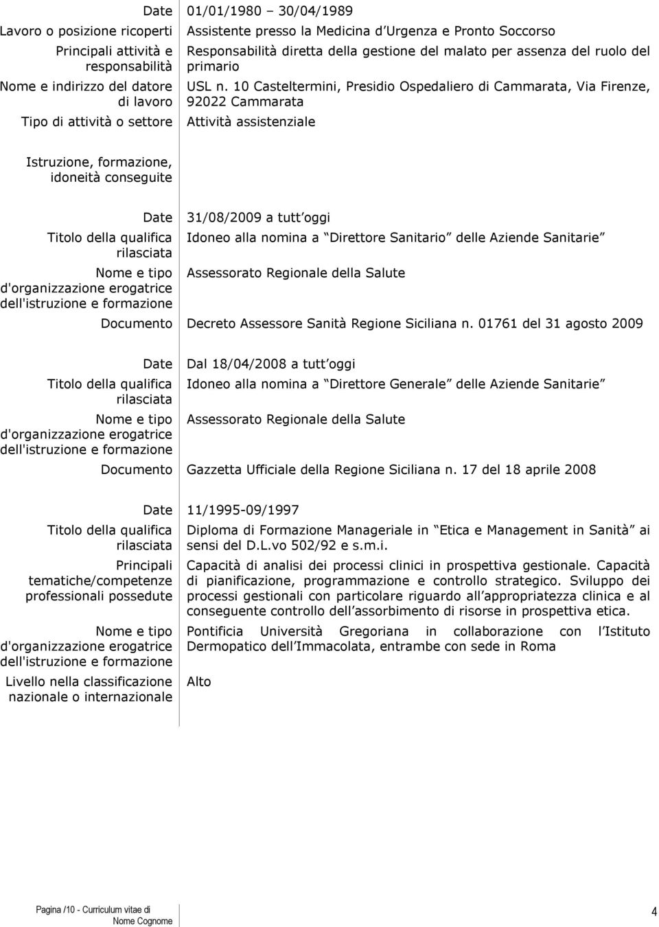 Sanitario delle Aziende Sanitarie Assessorato Regionale della Salute Documento Decreto Assessore Sanità Regione Siciliana n.