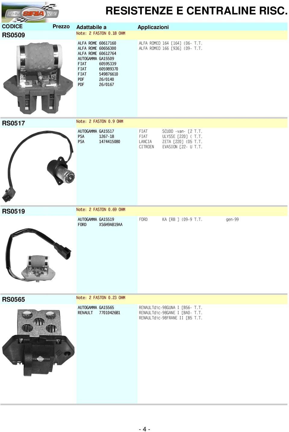 T. ALFA ROMEO 166 [936] (09- T.T. RS0517 Note: 2 FASTON 0.9 OHM AUTOGAMMA GA15517 PSA 1267-18 PSA 1474415080 LANCIA CITROEN SCUDO -van- [2 T.T. ULYSSE [220] ( T.T. ZETA [220] (05 T.