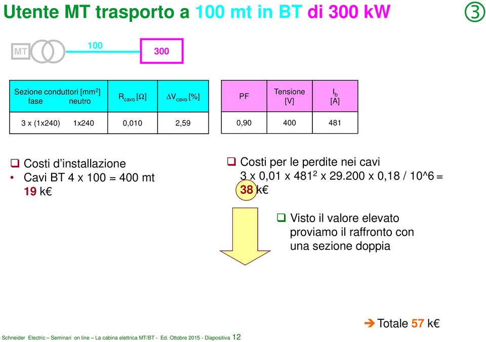 per le perdite nei cavi 3 x 0,01 x 481 2 x 29.