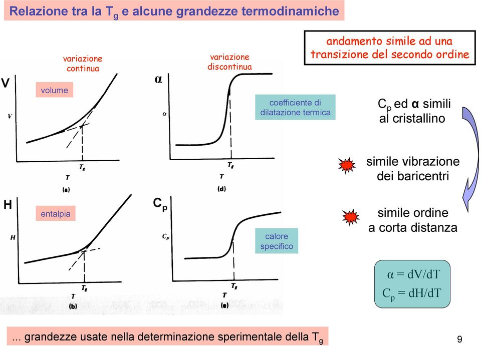 (rilassamento) prima e dopo la T g non c è equilibrio termico alla T g attivi movimenti cooperativi intermolecolari