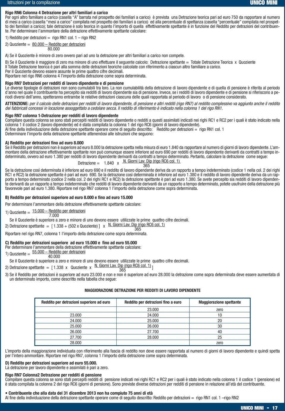 familiari a carico); tale detrazione è solo teorica in quanto l importo di quella effettivamente spettante è in funzione del Reddito per detrazioni del contribuente.