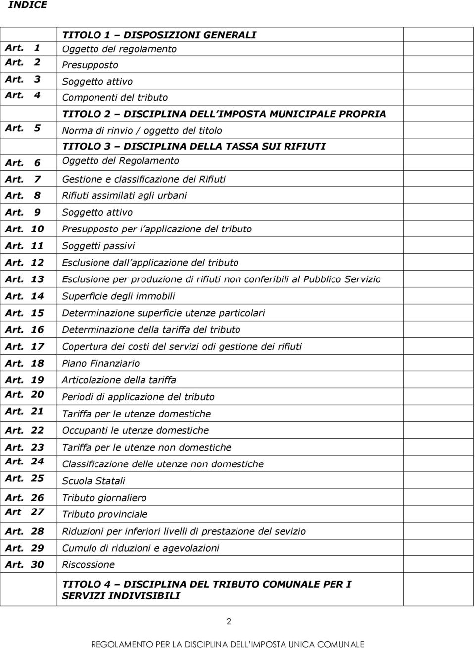 8 Rifiuti assimilati agli urbani Art. 9 Soggetto attivo Art. 10 Presupposto per l applicazione del tributo Art. 11 Soggetti passivi Art. 12 Esclusione dall applicazione del tributo Art.